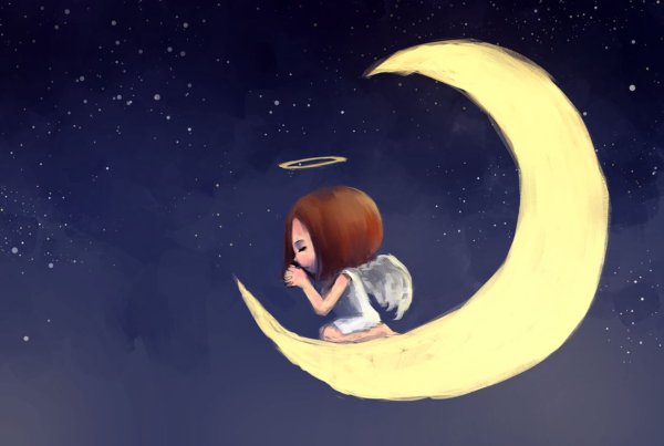 Мальчик сидит на Луне - рисунок