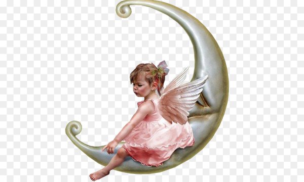 Ангел на месяце на прозрачном фоне