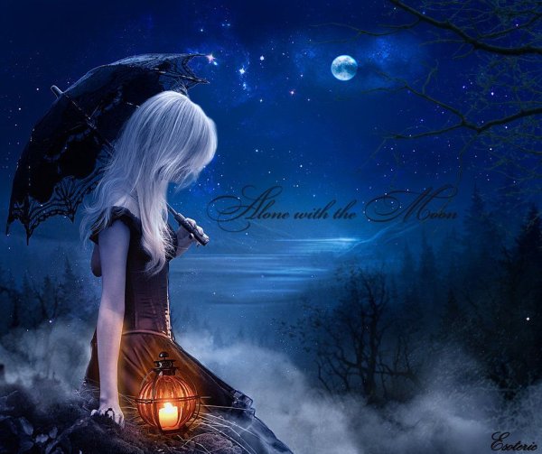 Девушка на фоне Луны фэнтези