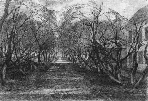 Осенний пейзаж карандашом