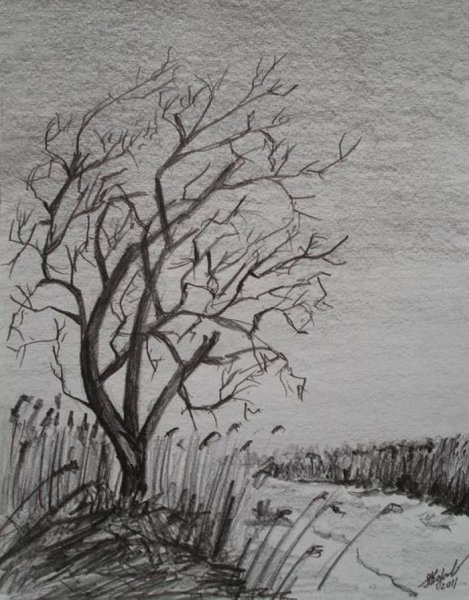 Пейзаж простым карандашом