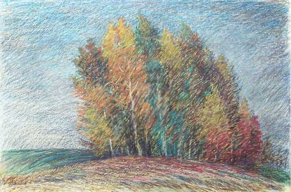 Пейзаж цветными карандашами