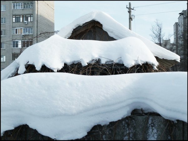 Крыши домов под снегом