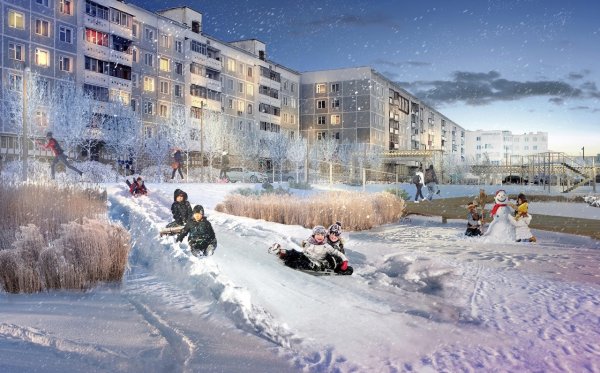 Зимний двор в городе