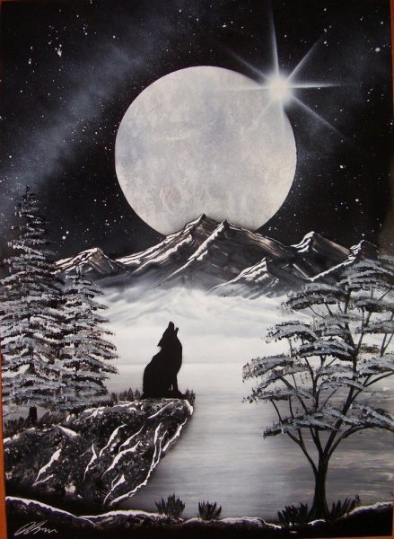 Волк воет на луну набросок
