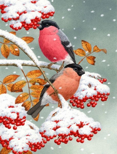 Алмазная мозайка Снегири