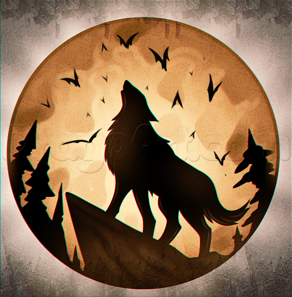 Волк и Луна карандашом