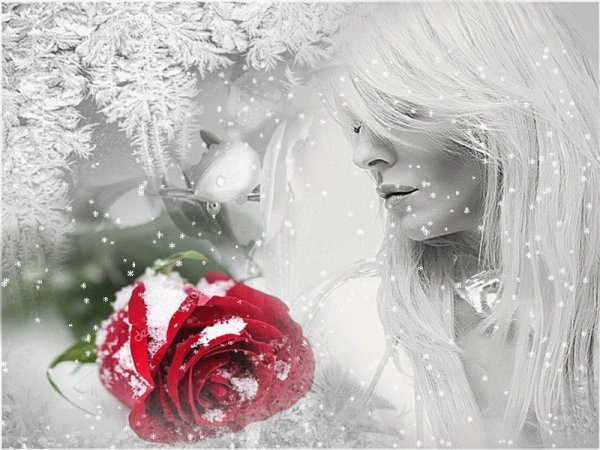 Девушка с розами зимой