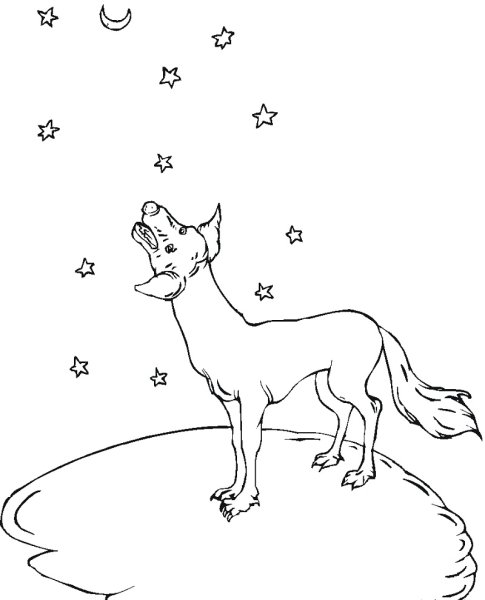 Раскраска волк и Луна