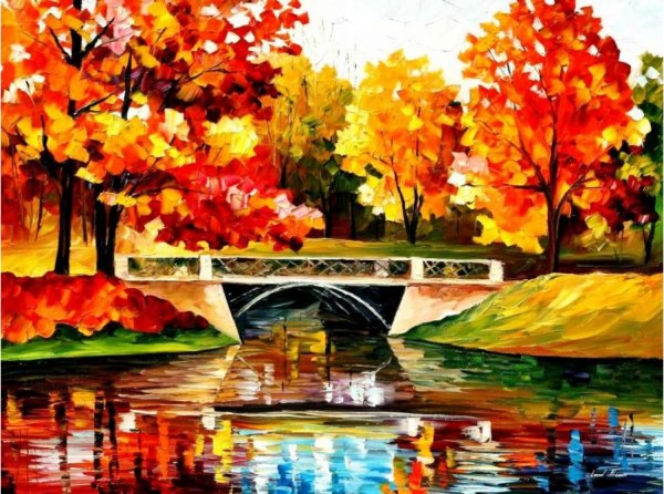 Художник Леонид Афремов осенний мостик