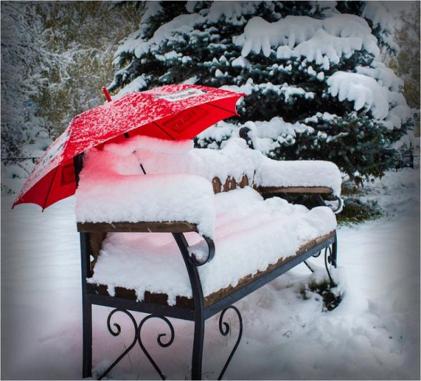 Лавочка в снегу