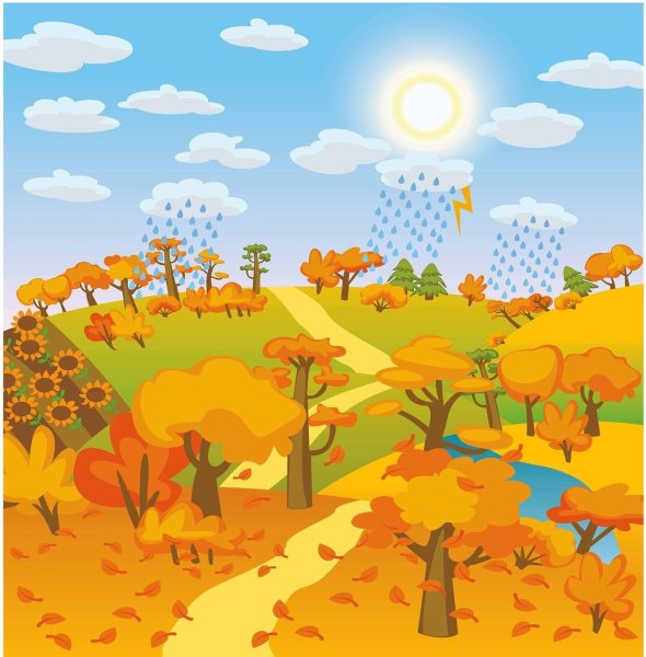 Осенний пейзаж мультяшный