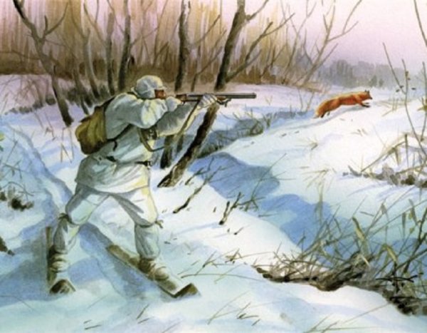 Охотник на лыжах живопись