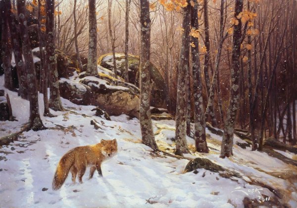 Животные зимой живопись