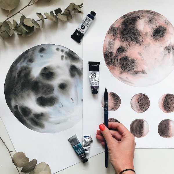 Луна акварелью