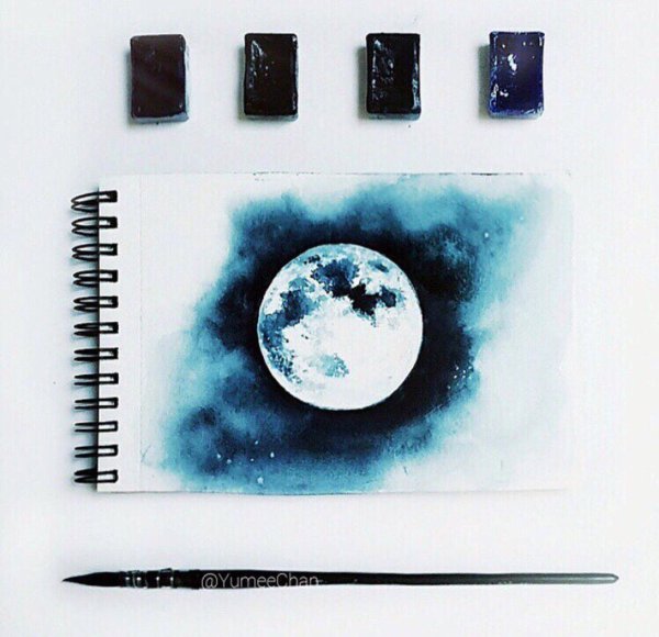 Рисуем луну акварелью