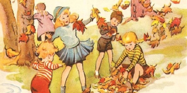 Дети собирают листья