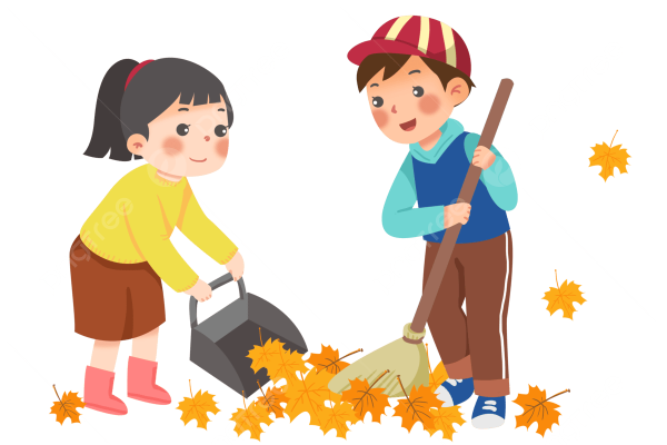 Дети убирают листву
