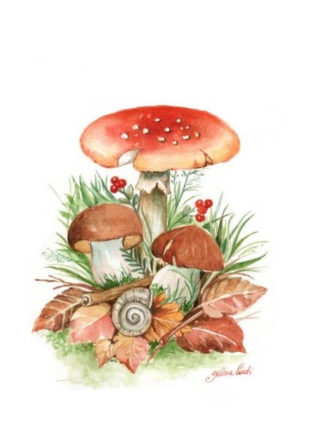 Грибочки акварелью