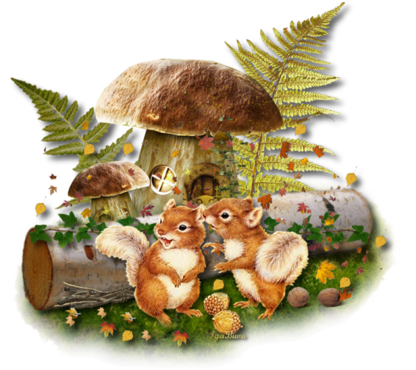 Осенние животные на прозрачном фоне