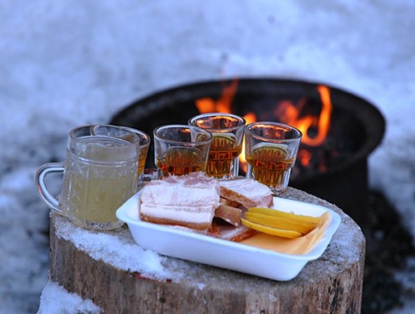 Застолье на природе зимой