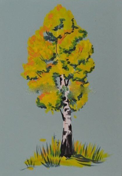Рисование березы осенью