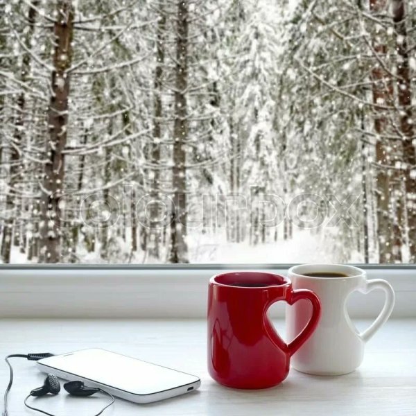 Чашка кофе снег зима