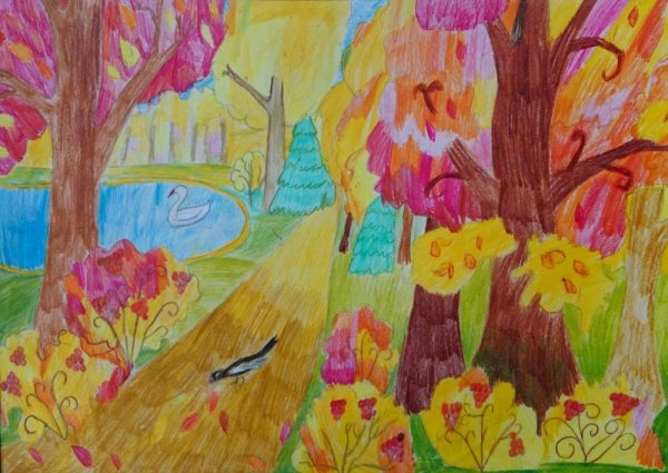 Осенний пейзаж фломастерами