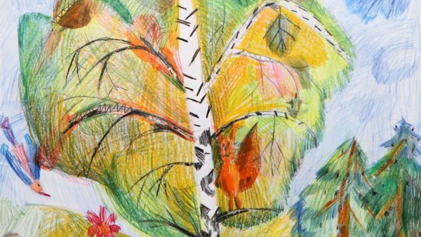 Осень цветными карандашами