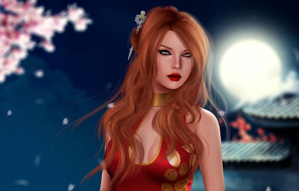 Рыжая девушка и Луна