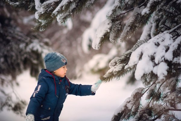 Мальчик в зимнем лесу