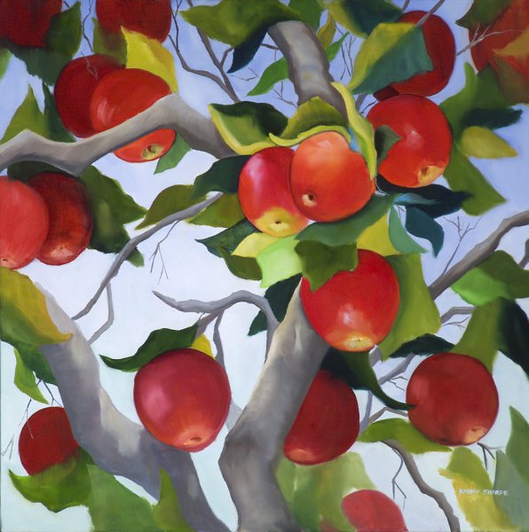 Рисование яблоня с яблоками