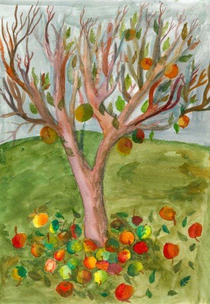 Рисование на яблоне поспели яблоки