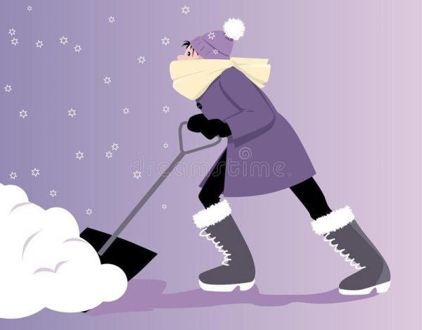 Женщина чистит снег иллюстрация