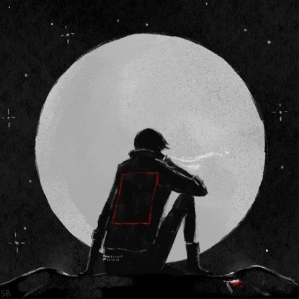 Парень сидит на Луне