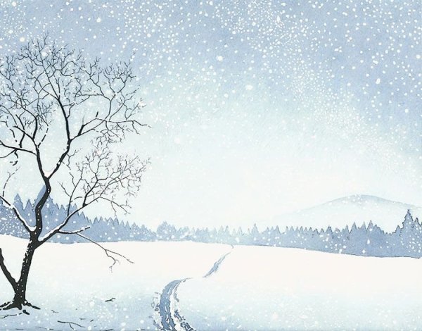 Снегопад акварель