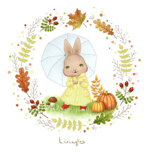 Зайчик осенью иллюстрация