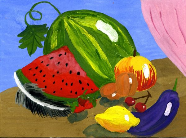 Фрукты красками для детей
