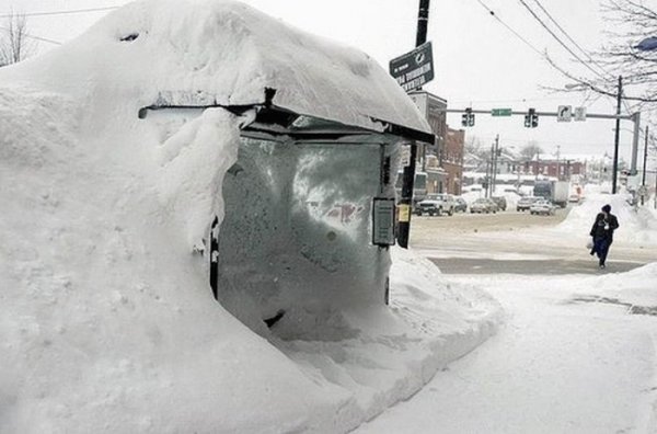 Автобусная остановка снег