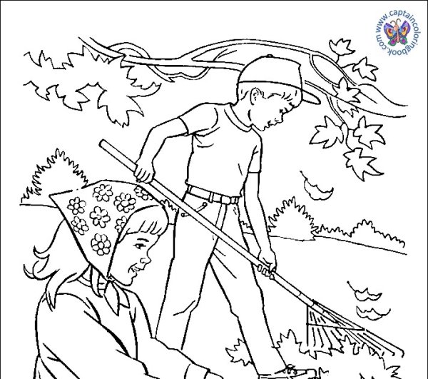 Раскраска субботник во дворе