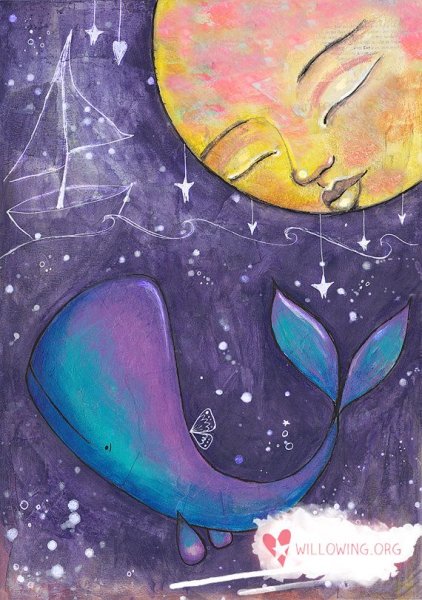 Кит рисунок акварелью