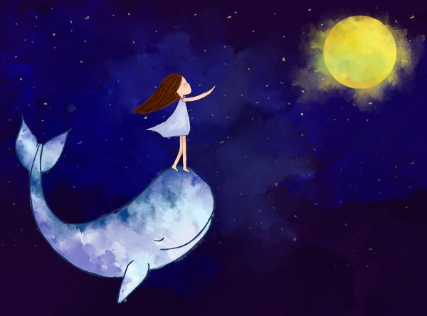 Девушка и кит рисунок