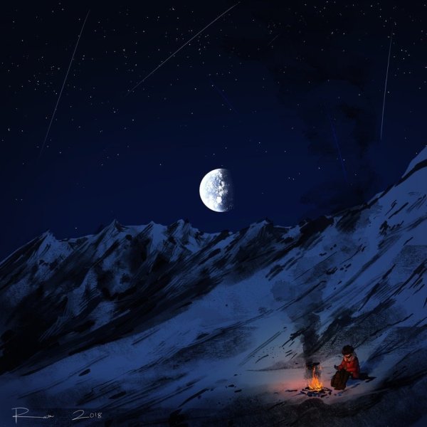 Ночь Луна горы