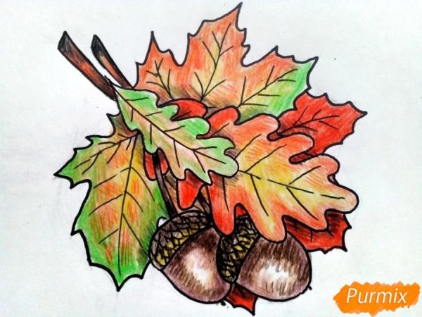 Букет из осенних листьев карандашом