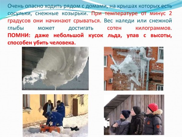 Памятка осторожно сосульки и сход снега с крыш