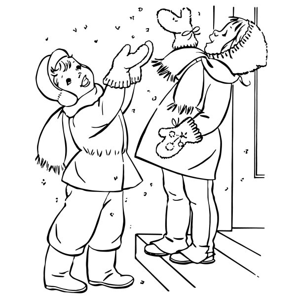 Дети зимой раскраска