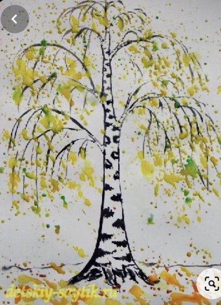 Рисование осенней березы
