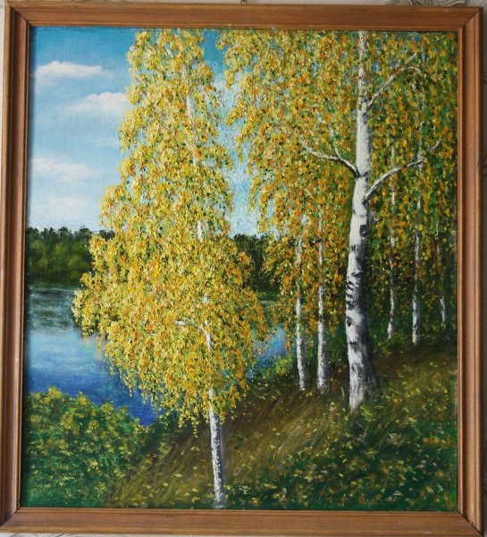 Картина береза осенью