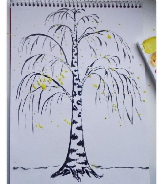 Рисование осенней березы