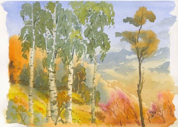 Рисование березы гуашью